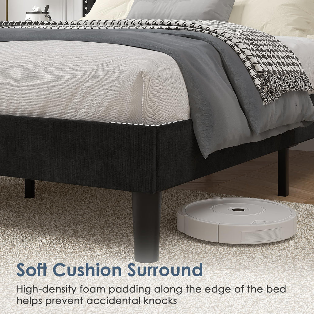 Twin Size Black Platform Bed Frame with Adjustable Upholstered Headboard J582