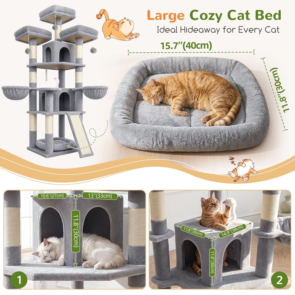 70 Inch Light Grey Cat Tree with Scratching Post W385352
