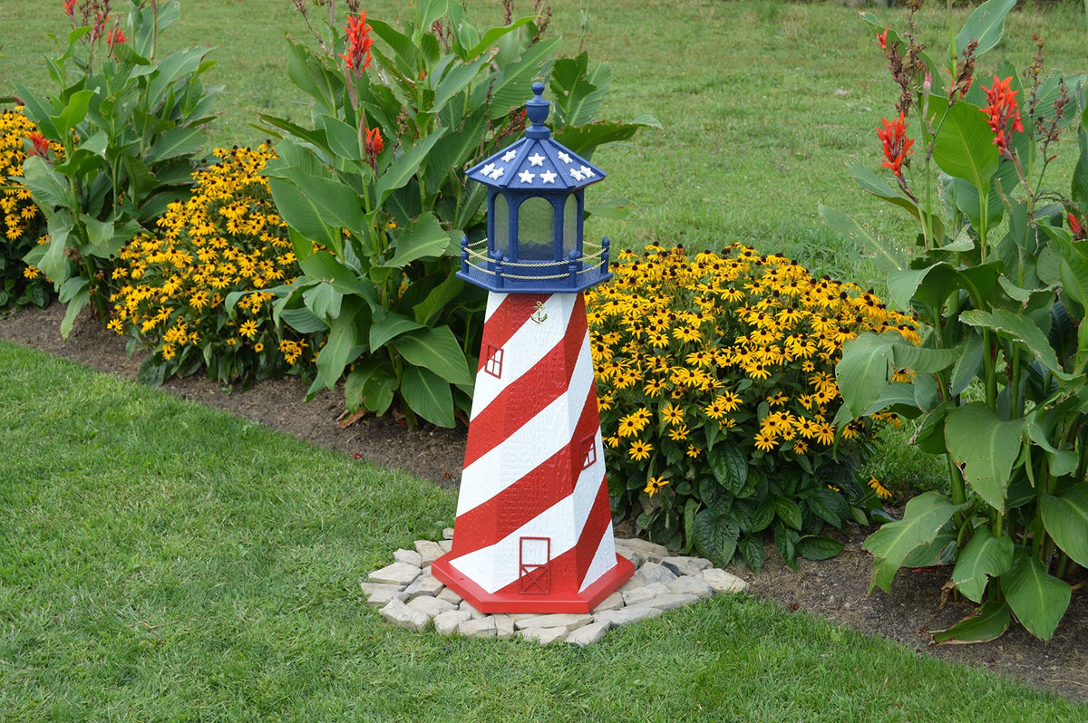 Patriotic Style Outdoor Lighthouse with Solar LED Light, 48" Tall Q3468
