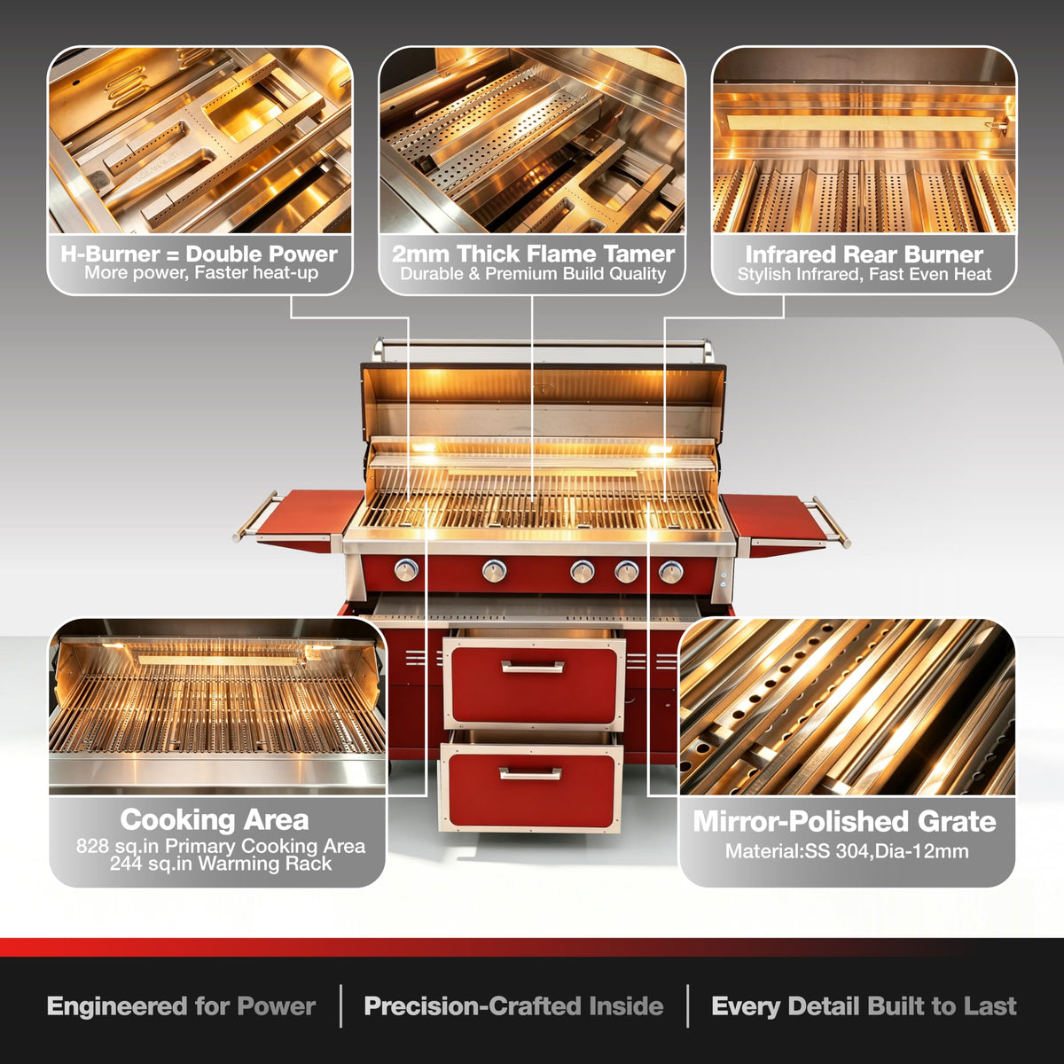 49" 5-Burner Red Propane Gas BBQ Grill Z958