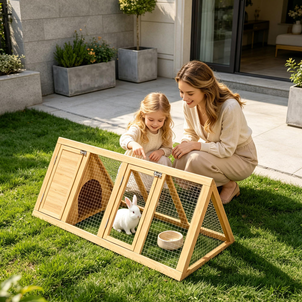 A-Frame Wooden Rabbit Hutch with Run S478150