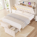 White Upholstered Storage Bed Frame Full Size with Drawers and Charging Station L6784