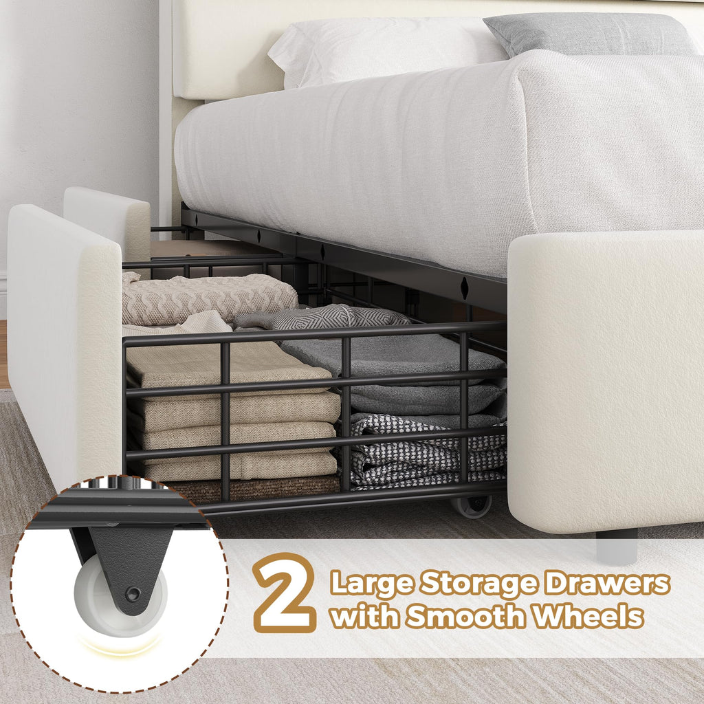 Beige Queen Size Bed Frame with 2 Storage Drawers Q6148