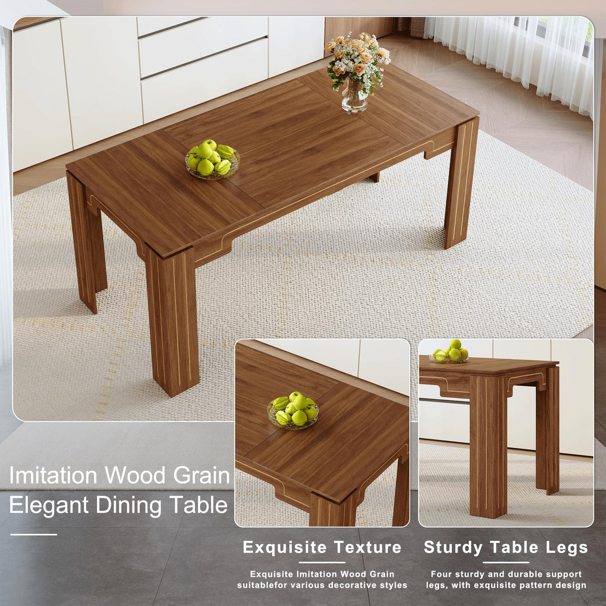Walnut Dining Table Set with 8 Brown Fabric Chairs X191