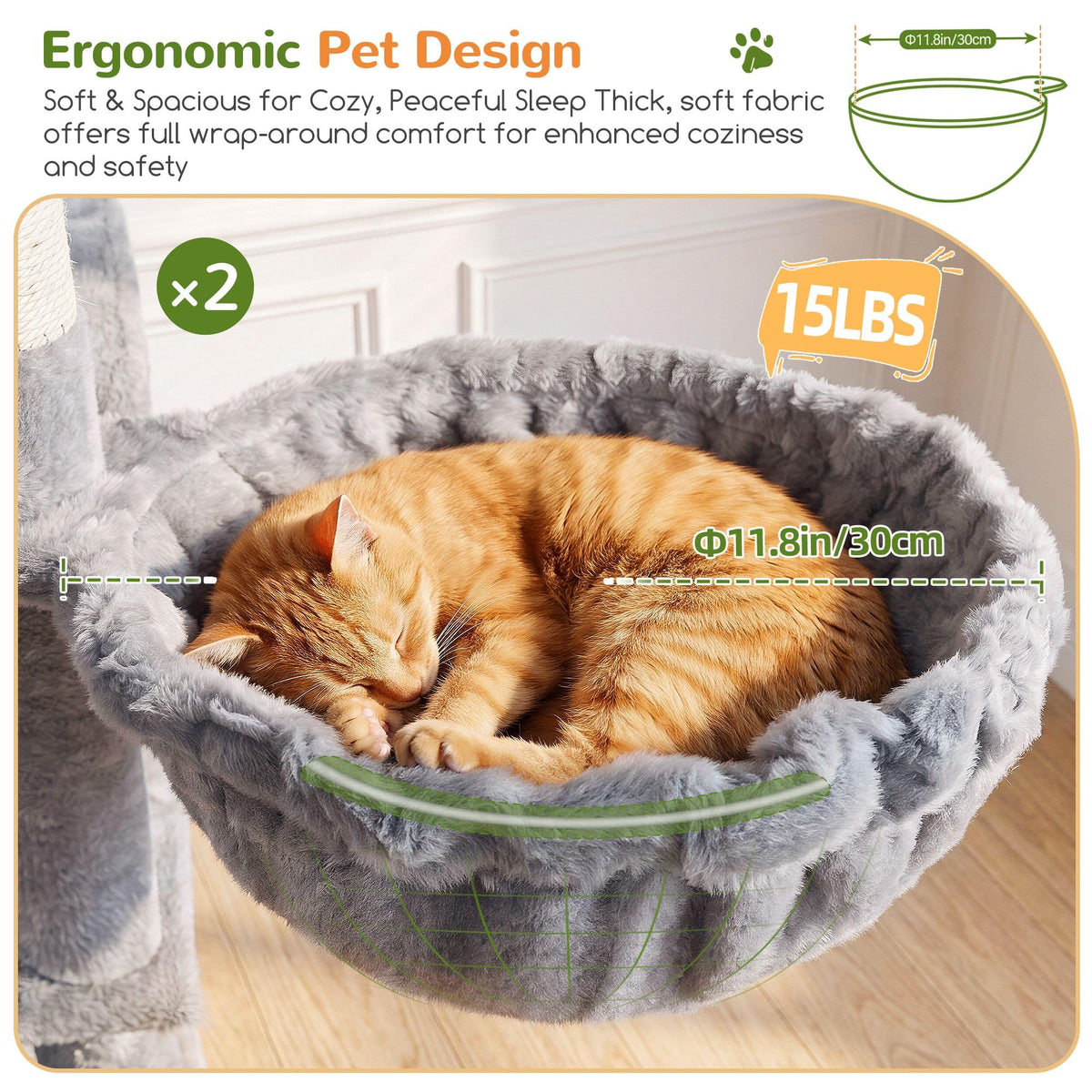70 Inch Light Grey Cat Tree with Scratching Post W385352