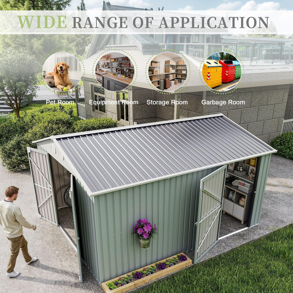 10x12 FT White Metal Storage Shed with Lockable Doors N609