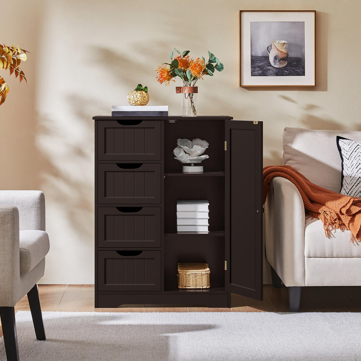 Espresso 4 Drawer Bathroom Storage Cabinet O8344