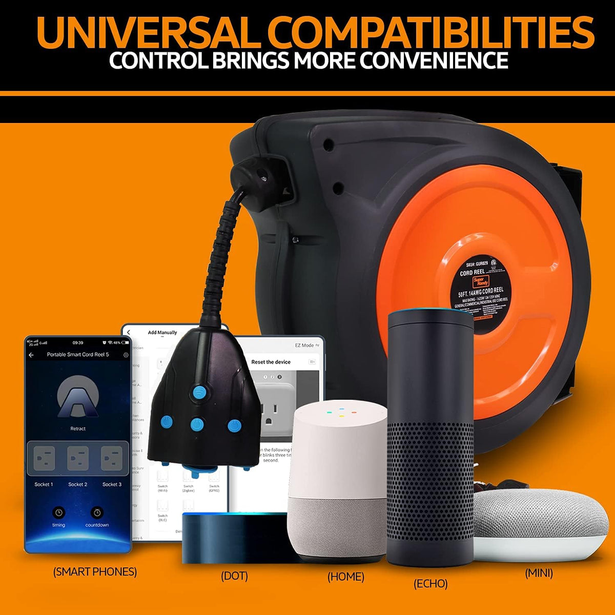 Retractable Cord Reel with 3 Outlet, IP64 Waterproof T735581