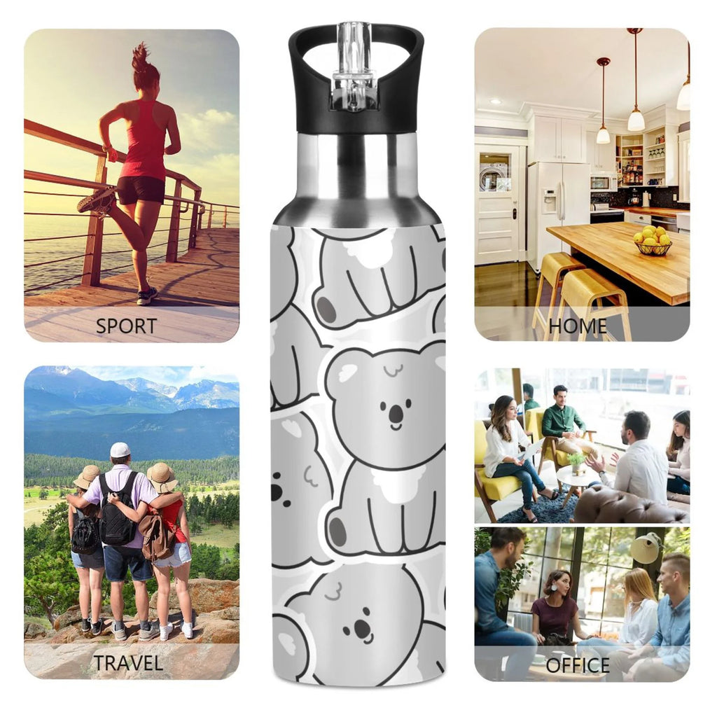 Gray Koala Bear Stainless Steel Insulated Water Bottle with Straw Lid K9330
