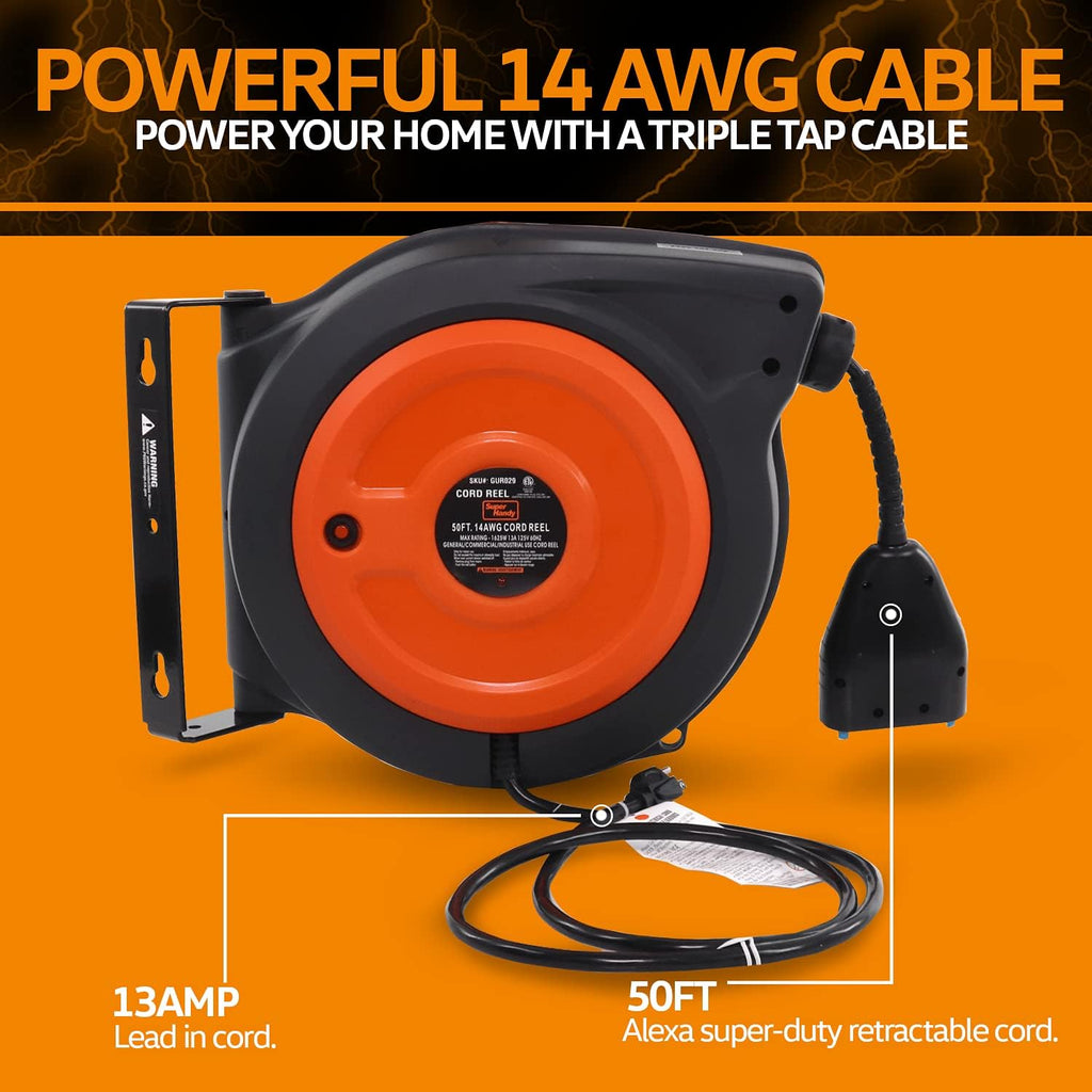 Retractable Cord Reel with 3 Outlet, IP64 Waterproof T735581