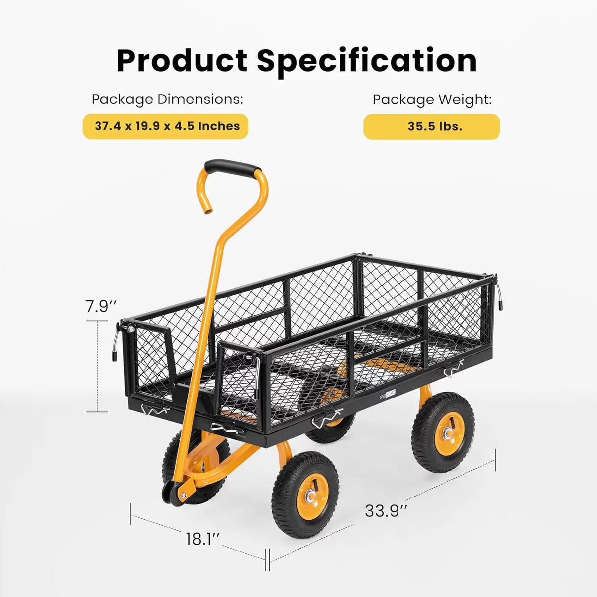 Mesh Steel Garden Cart with Removable Sides, 550 Lbs Capacity N501552