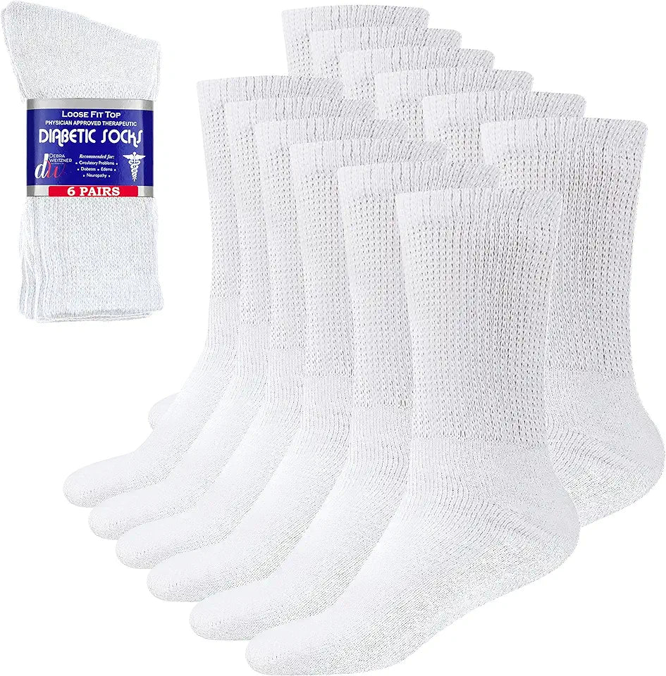 Loose Fit Non-Binding Cotton Crew Socks 6 Pairs V21946
