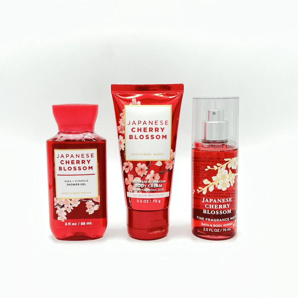 Japanese Cherry Blossom Travel Size Shower Gel, Body Cream and Fragrance Mist 3-Piece Set T6240