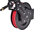 Heavy-Duty Steel Air Hose Reel with 3/8' x 25ft Retractable Rubber Hose, Black Pack of 2 F868