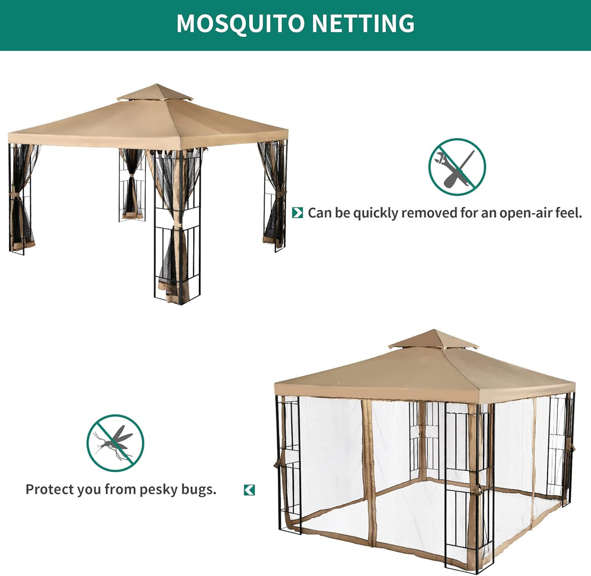 10x10 Steel Canopy with Mosquito Netting E65233