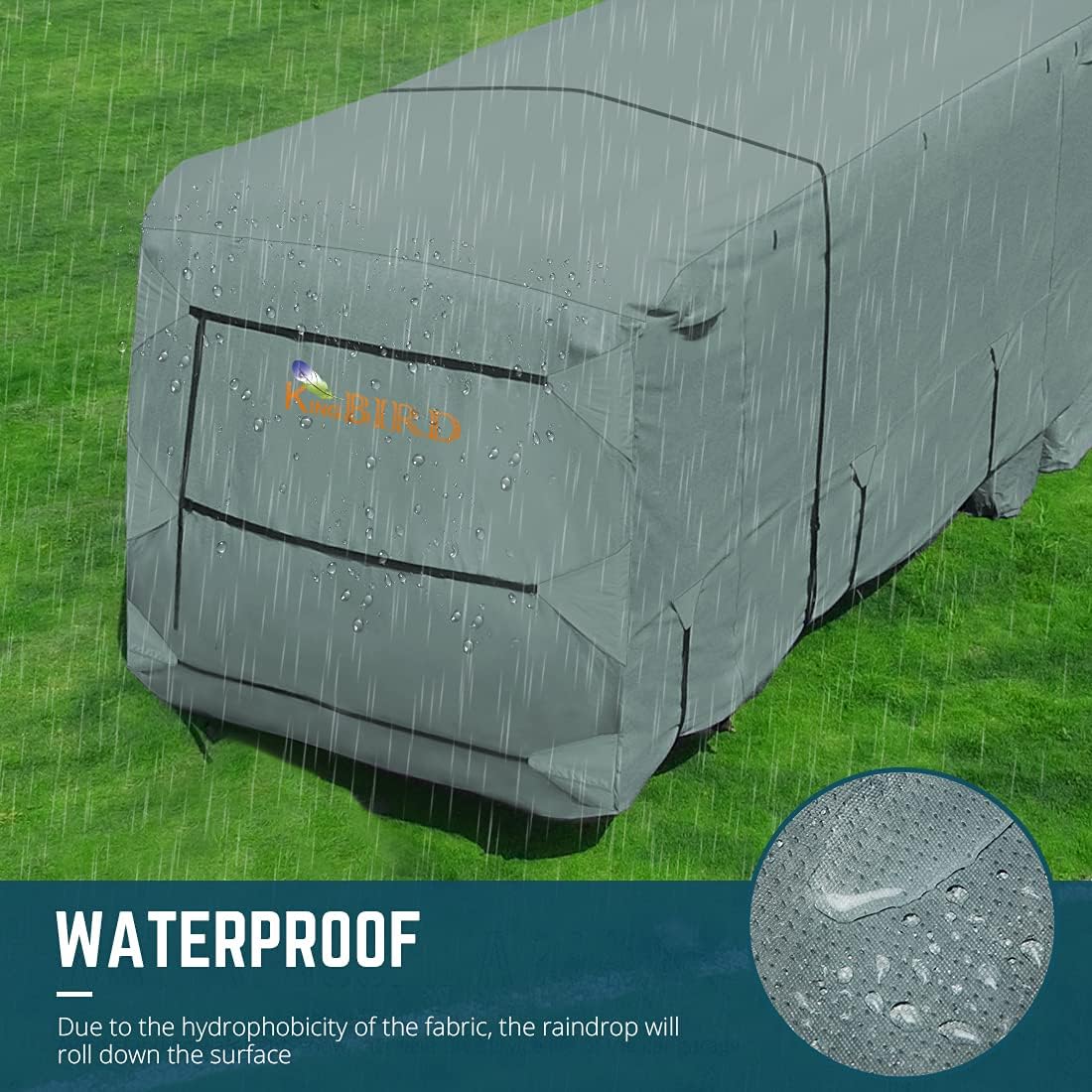 Extra-Thick 4 Layers Travel Trailer RV Cover, Fits 30'-33' Motorhome with 2Pcs Extra Straps & 4 Tire Covers M8339