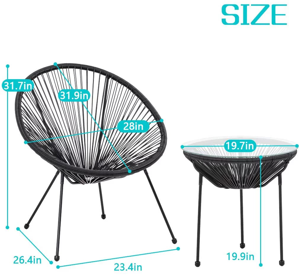 Bistro Table Set Outdoor Chairs Set of 2 Black K743989
