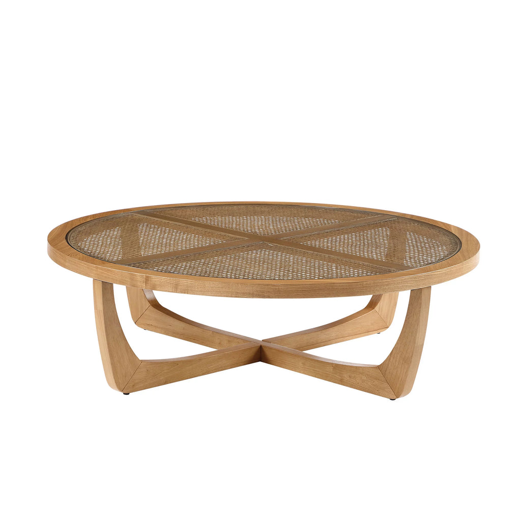 Rattan & Glass Coffee Table with Solid Wood Frame V870955