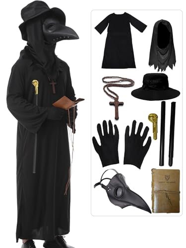Plague Doctor Costume Set 8 in 1 Halloween Costumes Plague Doctor Mask Outfit C451