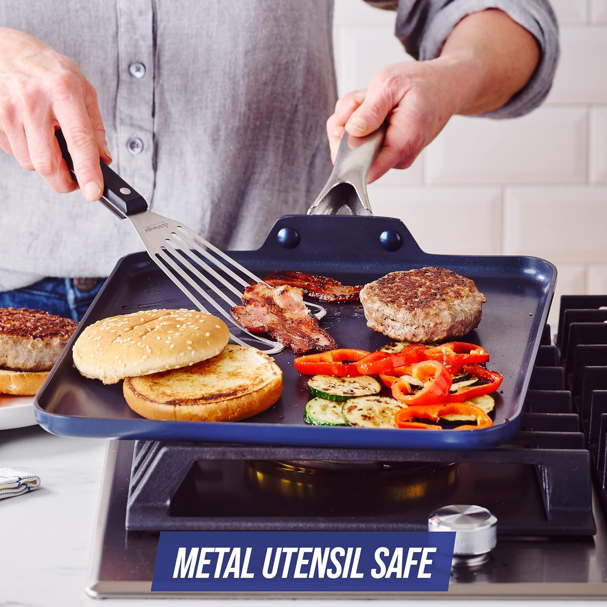 Blue Diamond 11" Griddle Pan and 8" Frying Pan Skillet, Diamond Infused Ceramic Nonstick Q231