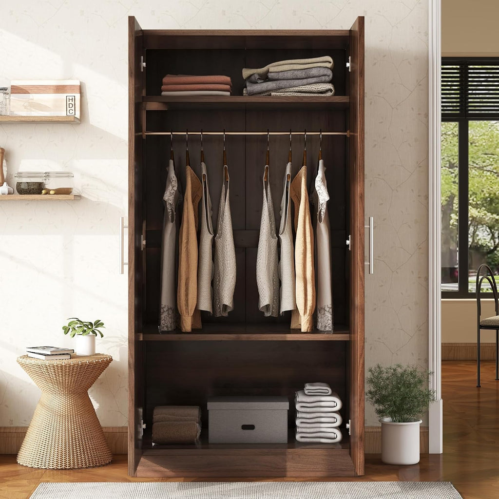 2-Door Wooden Wardrobe Armoire with 3 Storage Shelves B626980