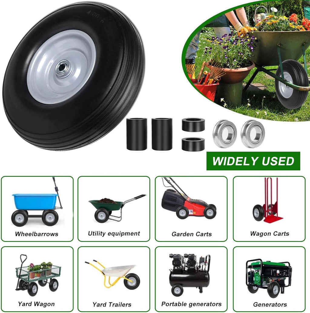 13 Inch 4.00-6 Flat Free Solid Tire and Wheel Replacement with Bearings B464430