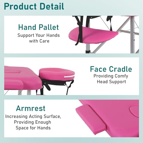 Black Aluminium Portable Massage Table 73 Inch 2 Fold Height Adjustable with Face Cradle Carry Case P89749