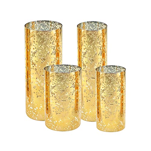 2 PCS Mercury Gold Glass Hurricane Candleholder J957755