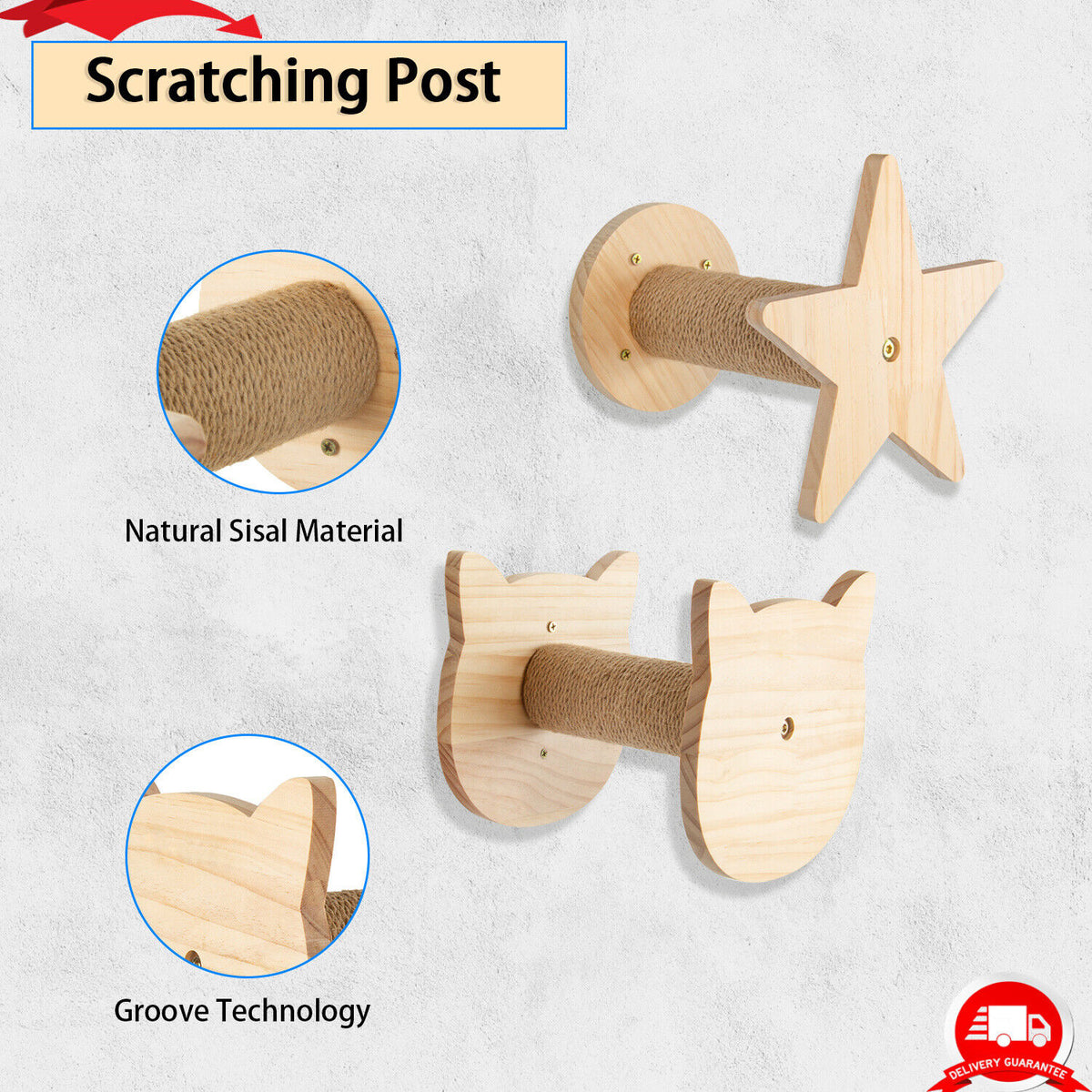 5PCS Cat Climbing Frame Wall Mounted Cat Scratching Post Wooded Jumping Platform I853209