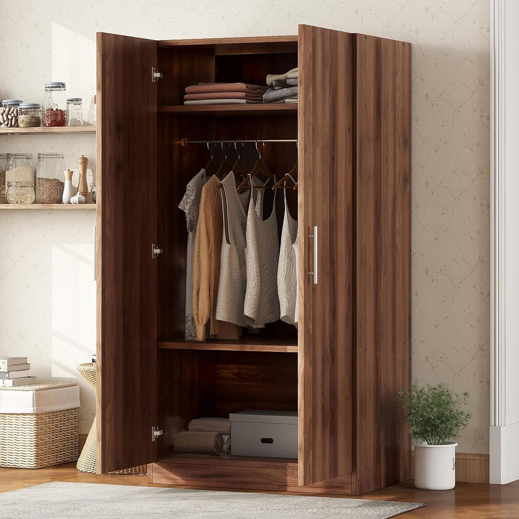 2-Door Wooden Wardrobe Armoire with 3 Storage Shelves B626980