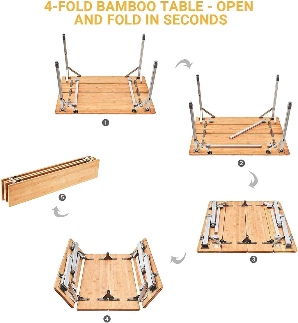 Bamboo Folding Camping Table with Carry Bag J51515