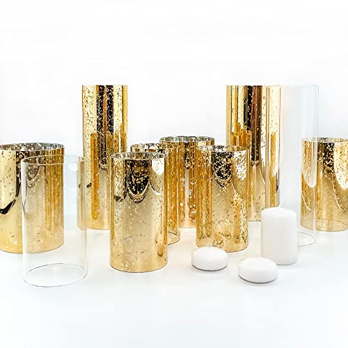 2 PCS Mercury Gold Glass Hurricane Candleholder J957755