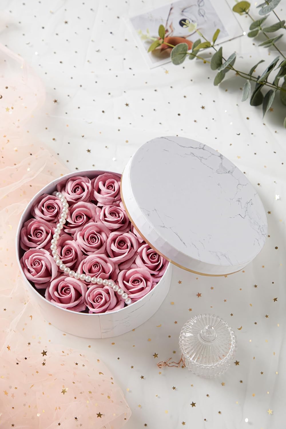 Flower Bath Soap in Round Gift Box (White Pink) P9003