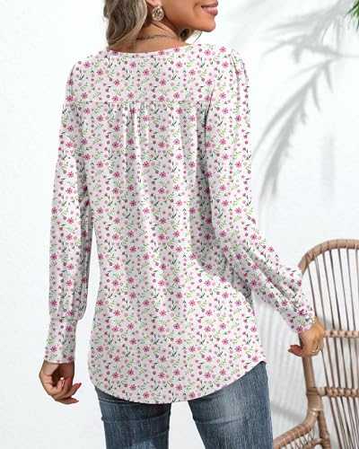 Puff Long Sleeve Tunic Tops Pleated Crew Neck Blouses G765