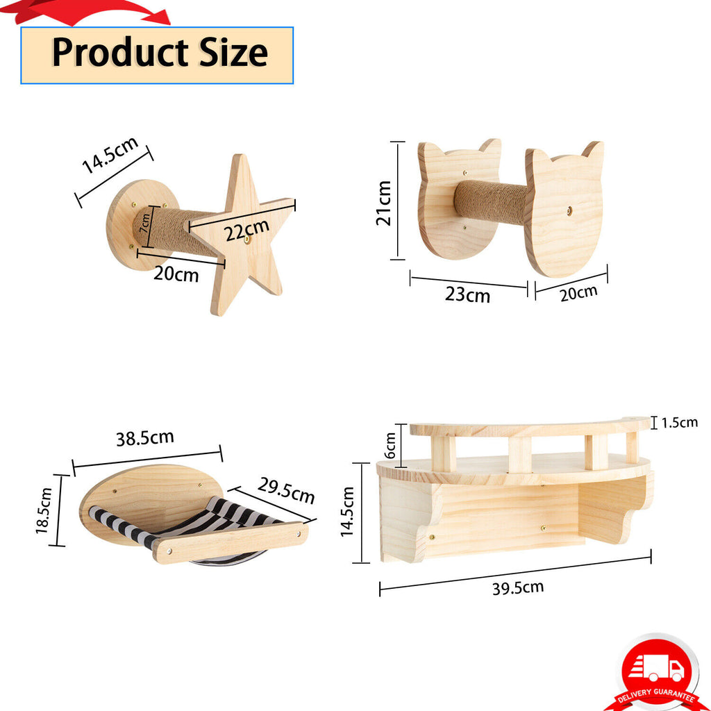 5PCS Cat Climbing Frame Wall Mounted Cat Scratching Post Wooded Jumping Platform I853209
