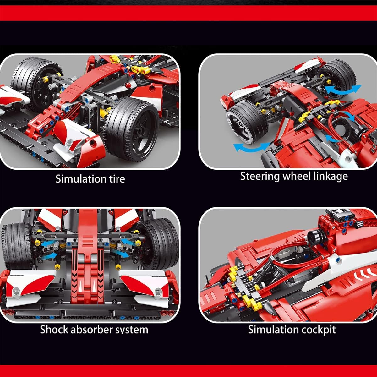 Red 1:10 Scale Sports Car Building Blocks Kit 1250 Pcs C369866
