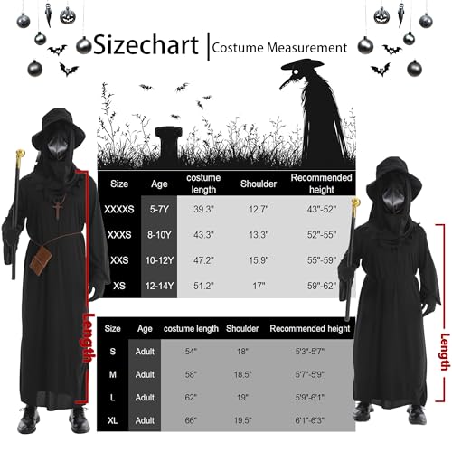 Plague Doctor Costume Set 8 in 1 Halloween Costumes Plague Doctor Mask Outfit C451