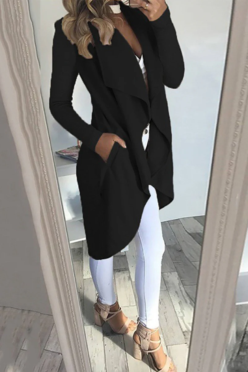 Casual Solid Patchwork Turndown Collar Outerwear B1013