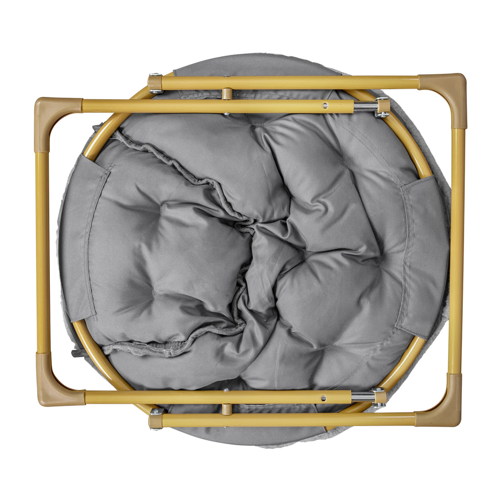 Oversize Folding Saucer Chair with Faux Fur Upholstery in Gray with Metal Frame X9337