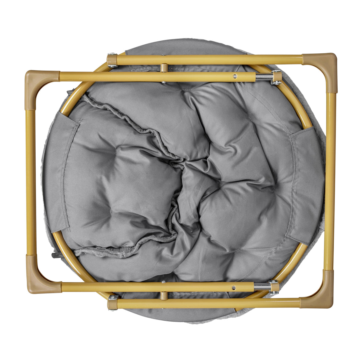 Oversize Folding Saucer Chair with Faux Fur Upholstery in Gray with Metal Frame X9337
