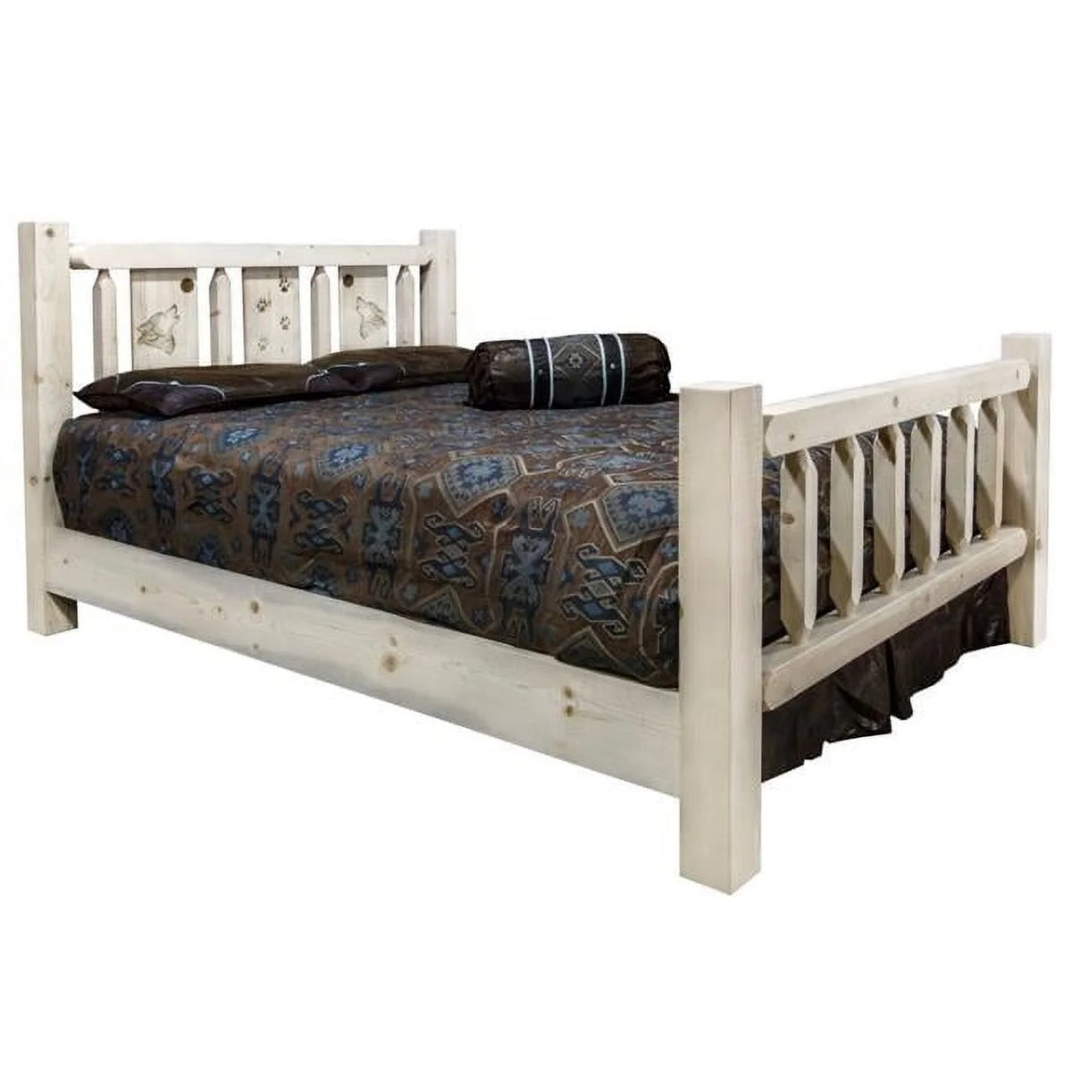 Full Size Bed with Laser Engraved Wolf Design Q155