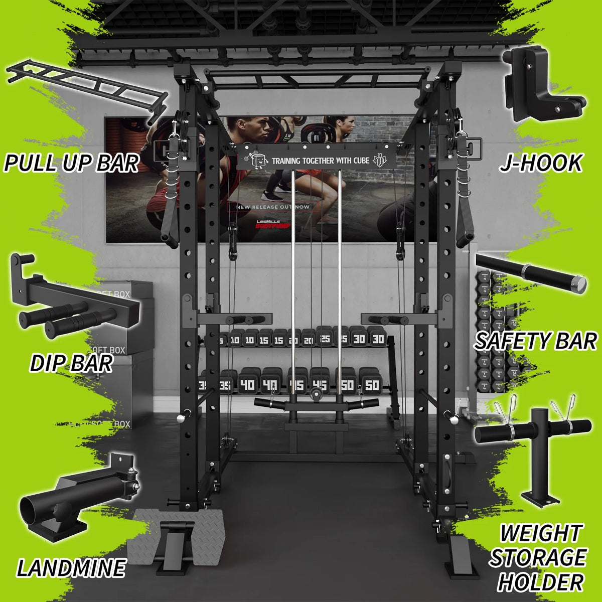 1500 lbs Power Rack Cage with Cable Crossover Machine G335679