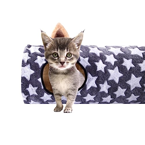 Large Cat Tunnel Bed with Toy Balls and Cushion, Gray Star Pattern O38364