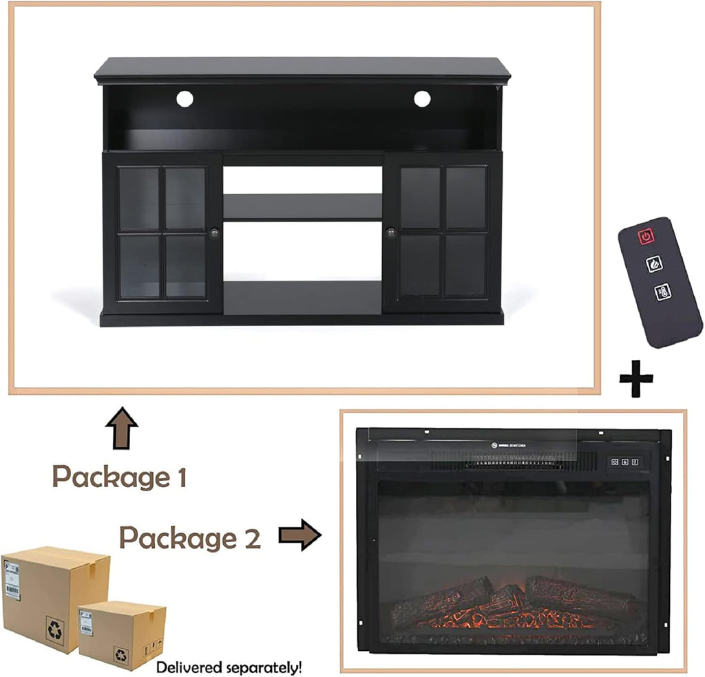 Black Fireplace TV Stand with Insert Fireplace and Adjustable Shelves C77991