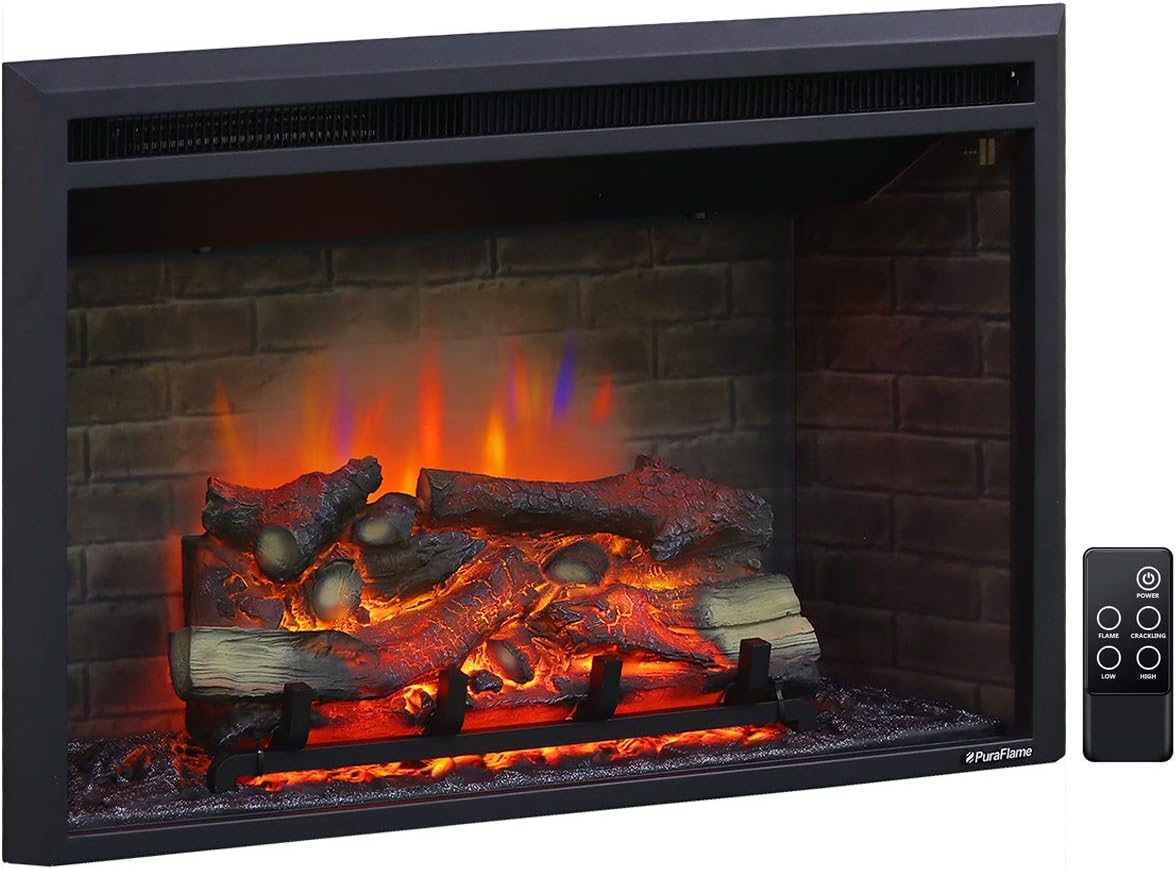 Black Electric Fireplace Insert with Remote Control, 750/1500W I99319