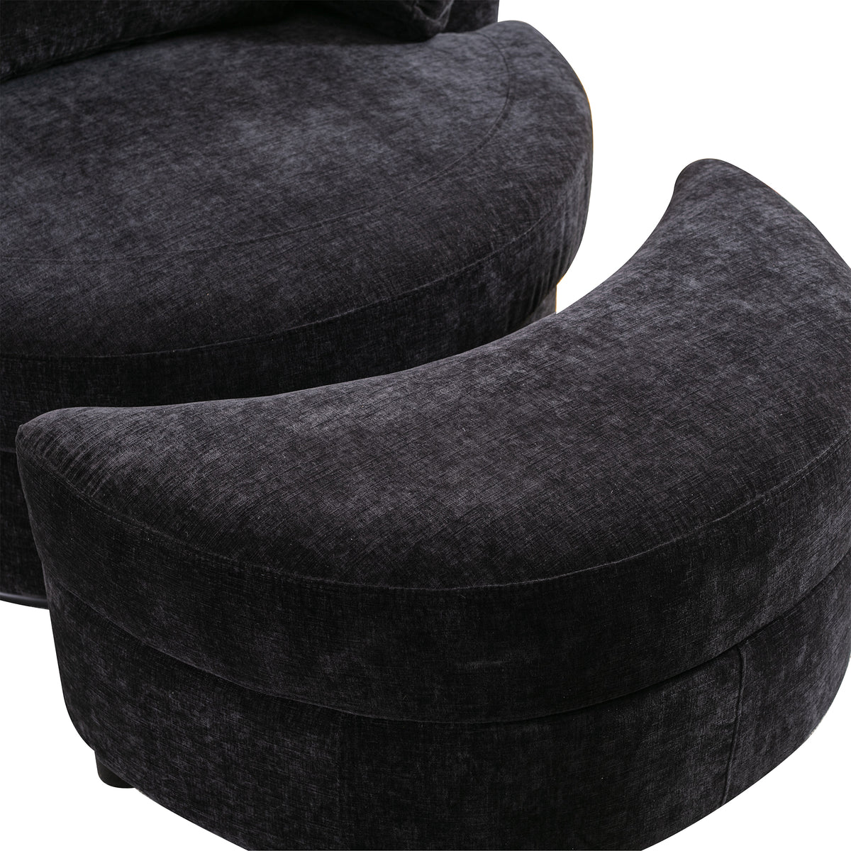 Black Combo Swivel Accent Barrel Chair with Chenille Upholstered Storage Bench Ottoman F497961