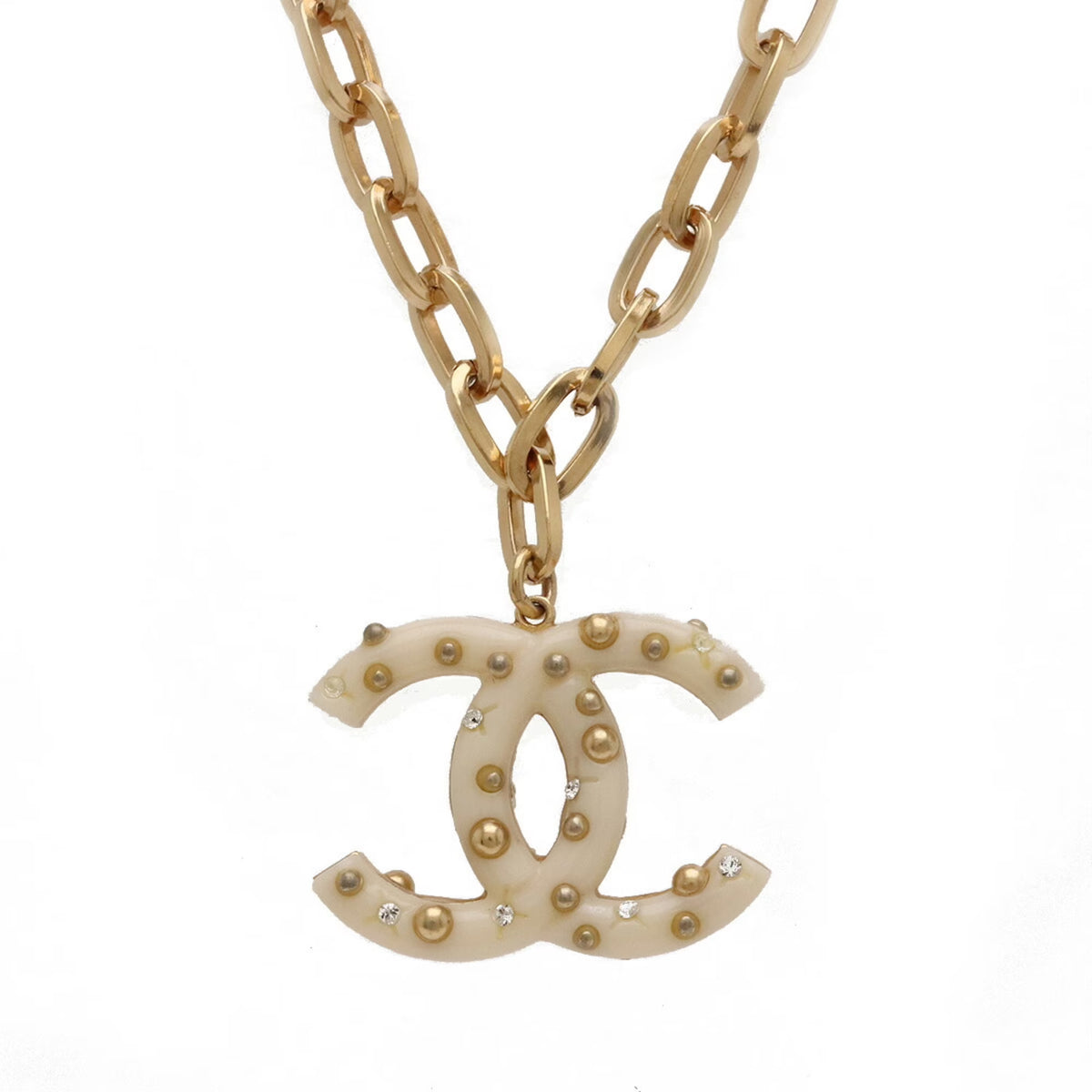 Ivory Gold Rhinestone Chain Necklace Pendant F5520