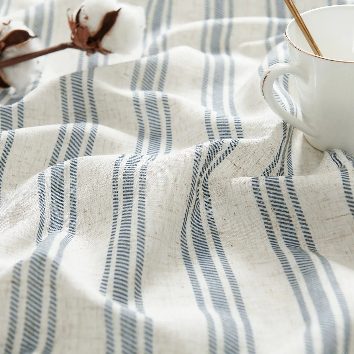Blue Striped Linen Curtains 2 Panels 50" x 84" K27066