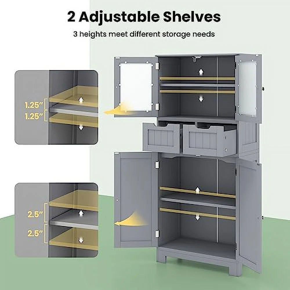 Bathroom Floor Cabinet with Glass Doors W933018