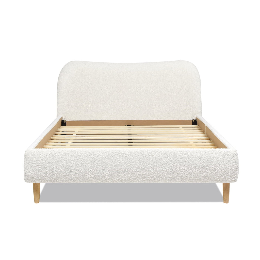 Queen Ivory White Boucle Upholstered Platform Bed U43797